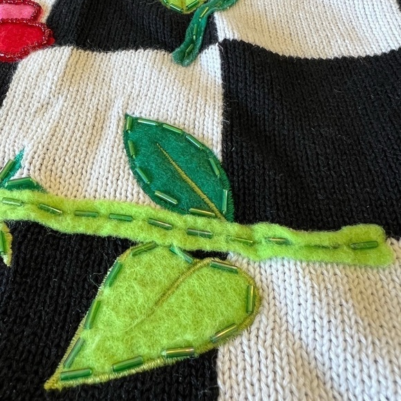 Trixxi Checkered Cardigan with Red Floral Accents - Picture 5 of 12